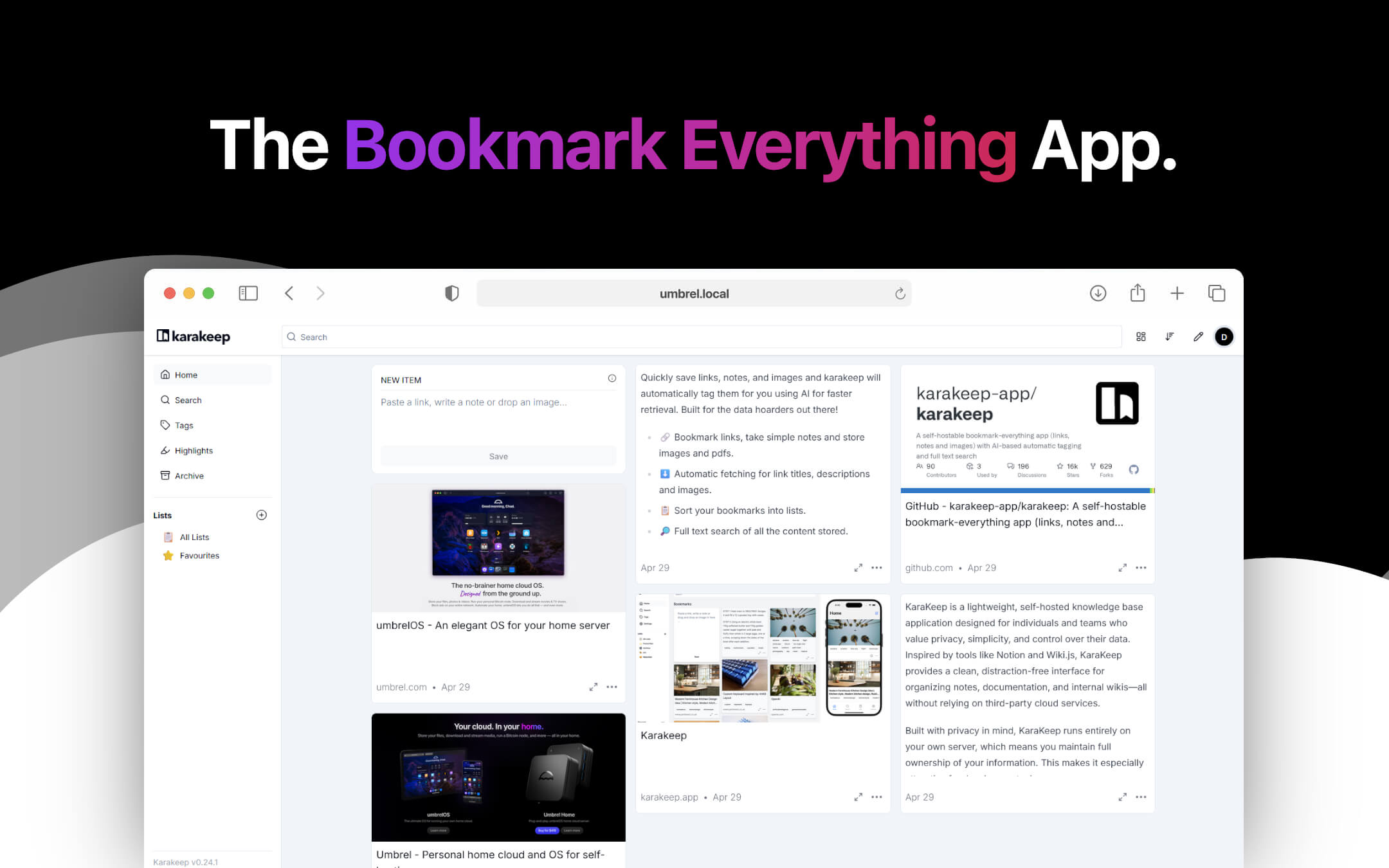 Karakeep screenshot 1