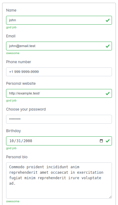 Vue Form Builder Example 1 - success message