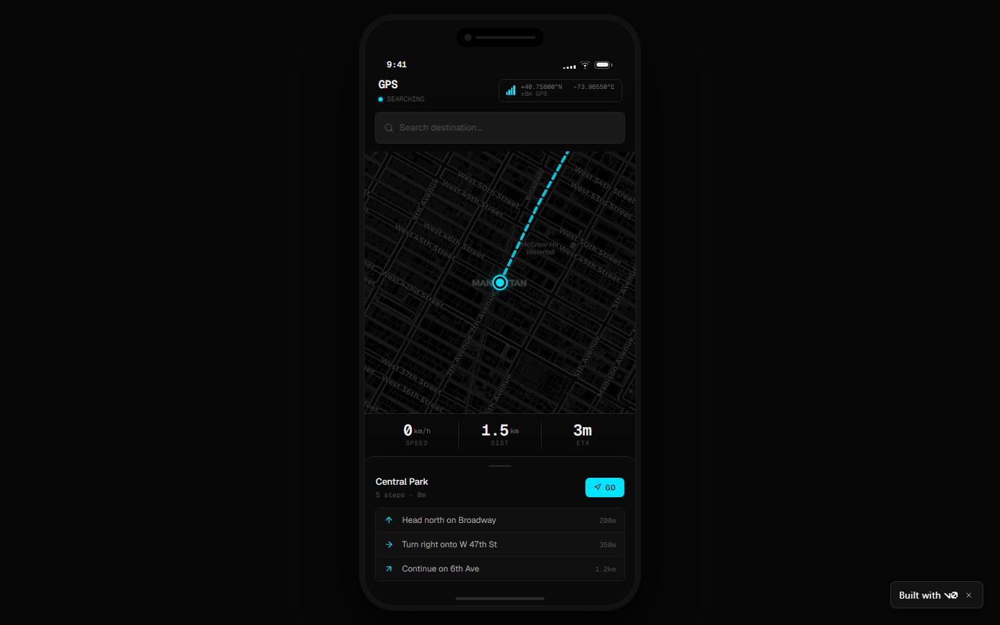 A running app generated by v0 from a design.md this skill produced