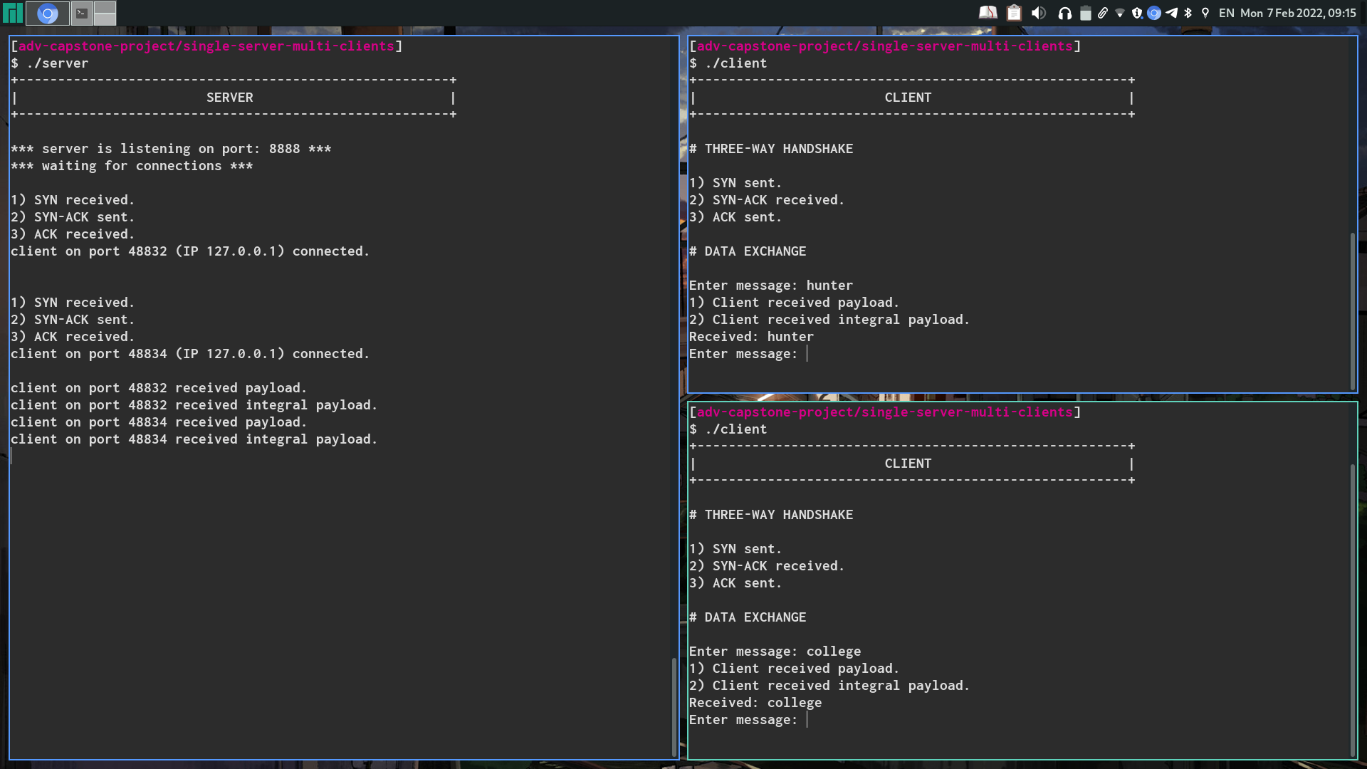 Data exchange between a single server (left) and two clients (right).