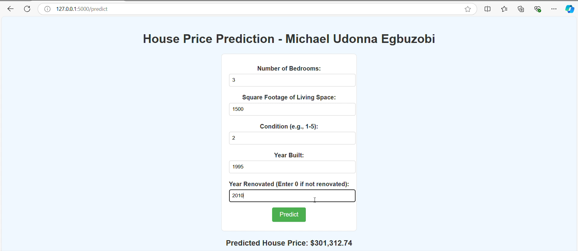 House Price Prediction Screenshot