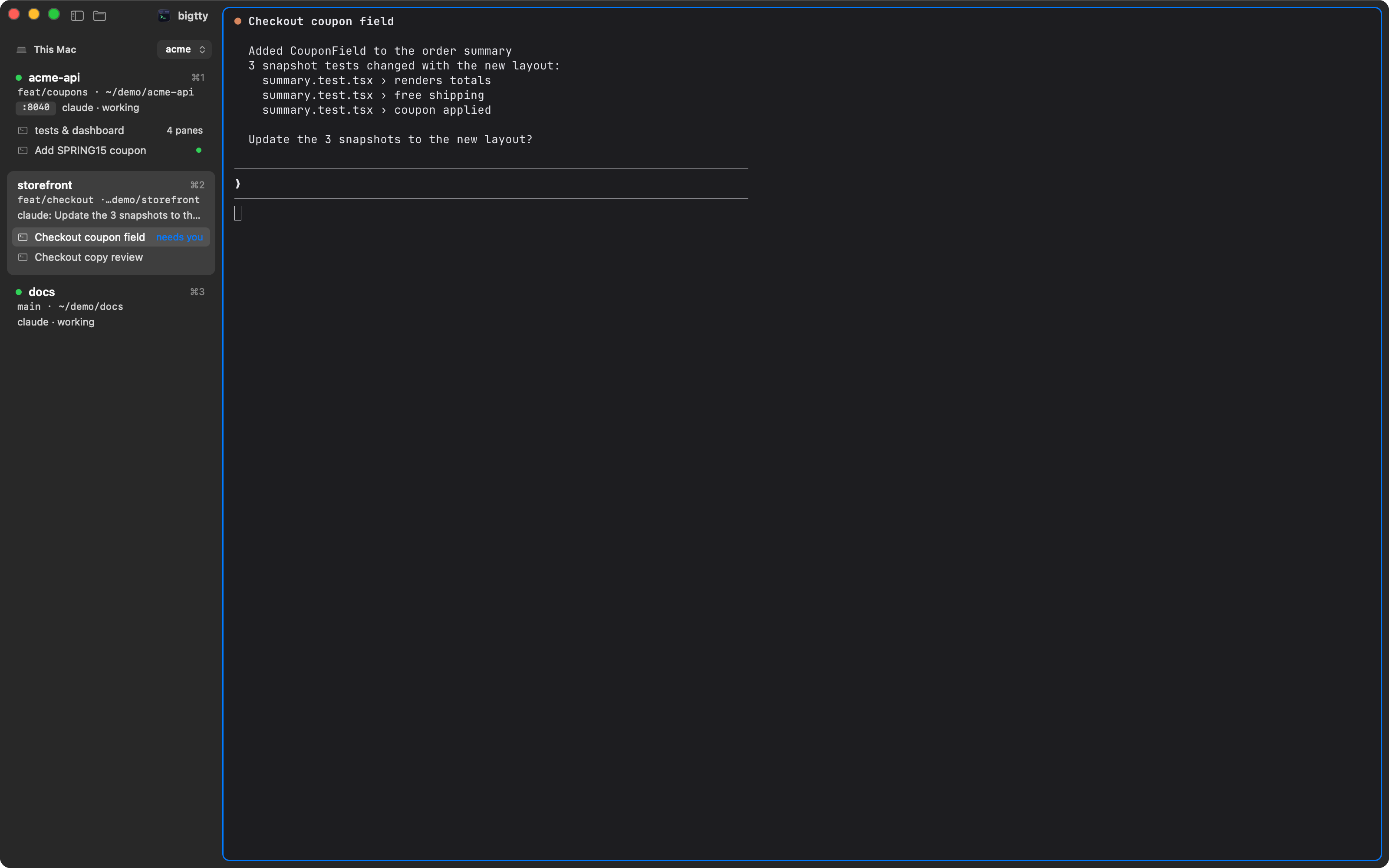 An agent's question shown on its space, its pane ringed