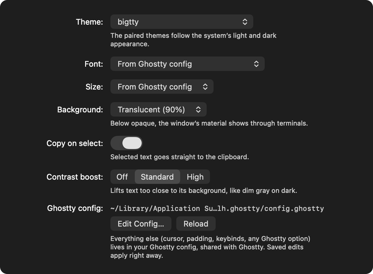 Terminal settings