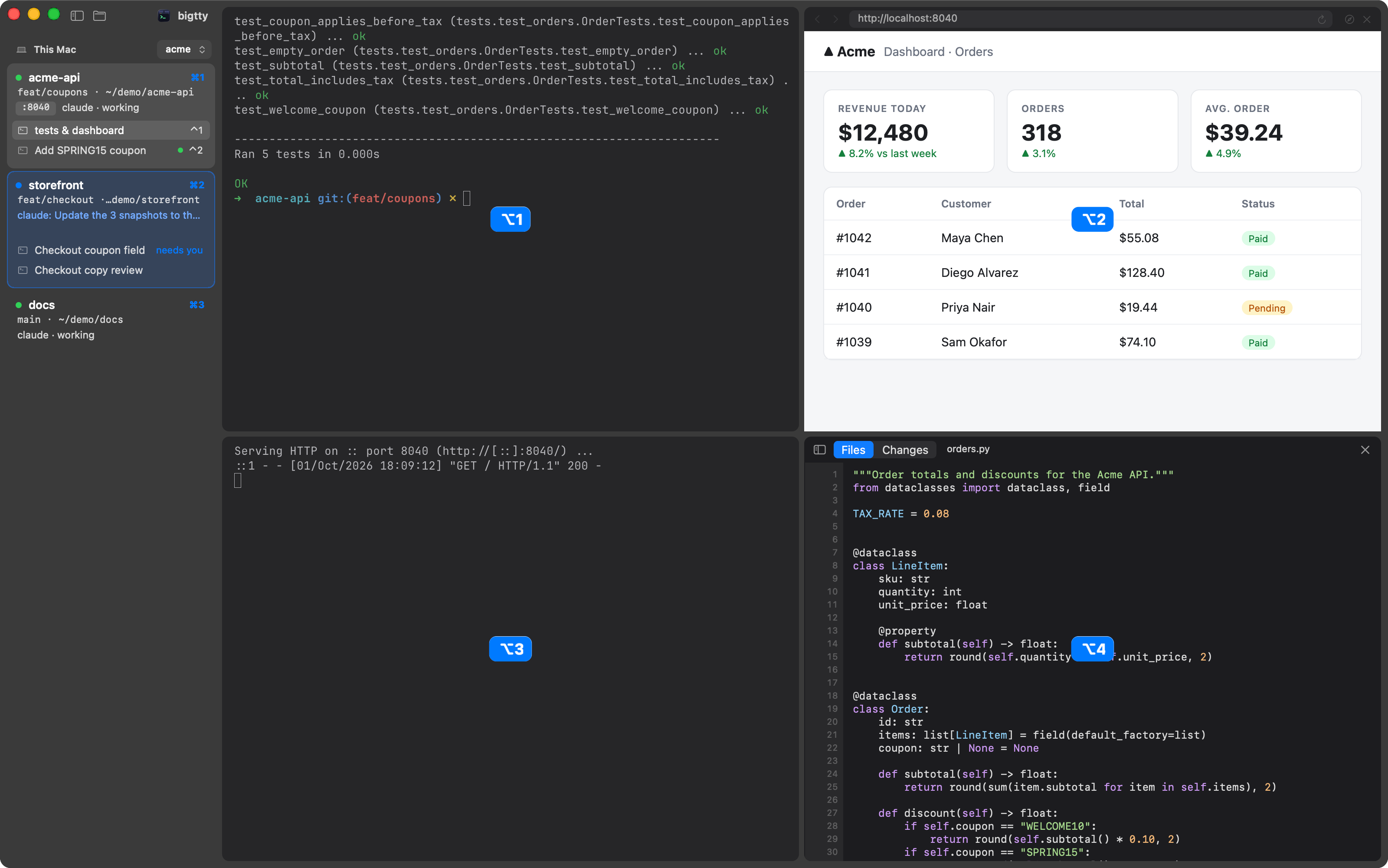 Shortcut badges on spaces, tabs and panes while ⌘ is held