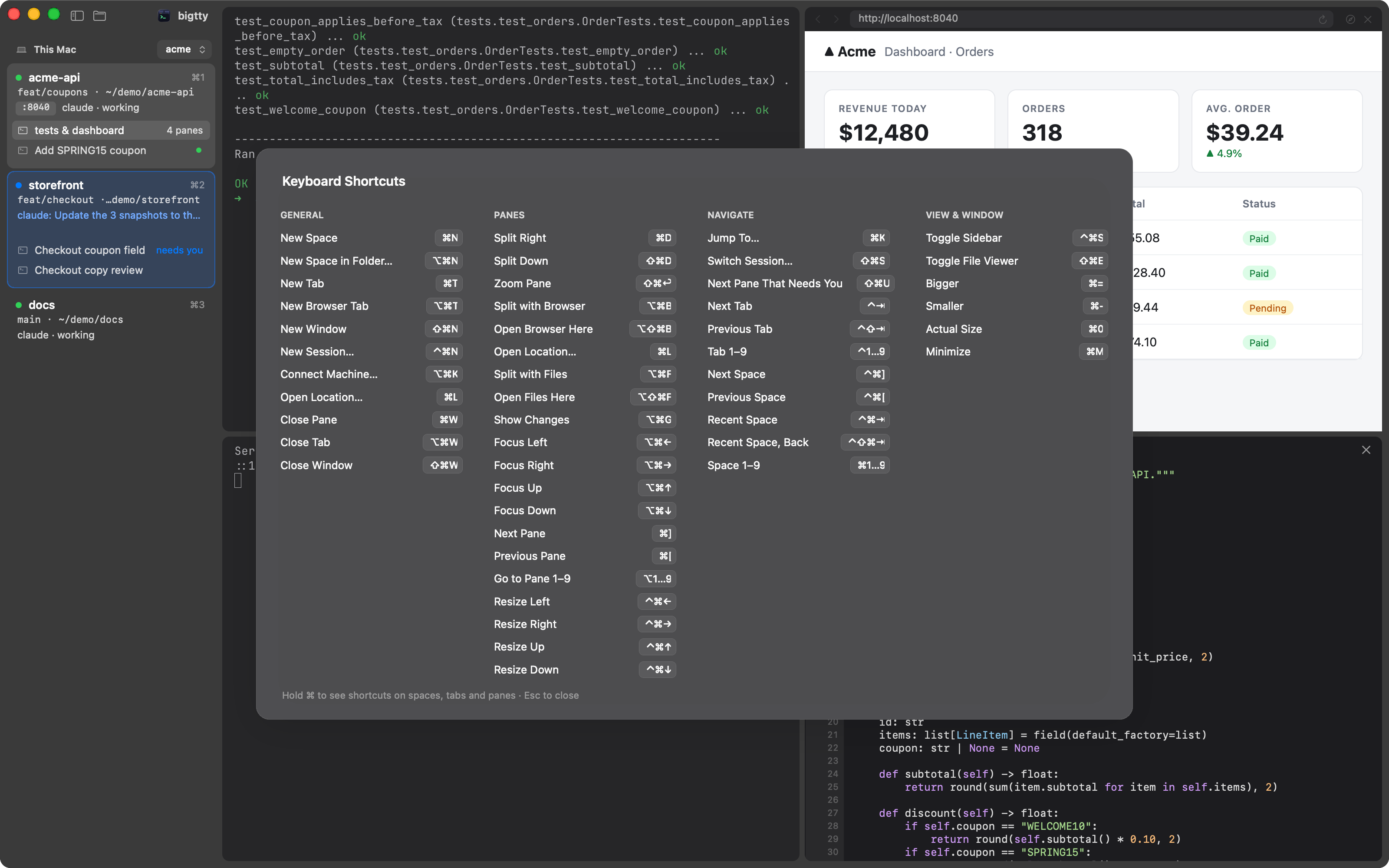 The ⌘/ shortcuts sheet