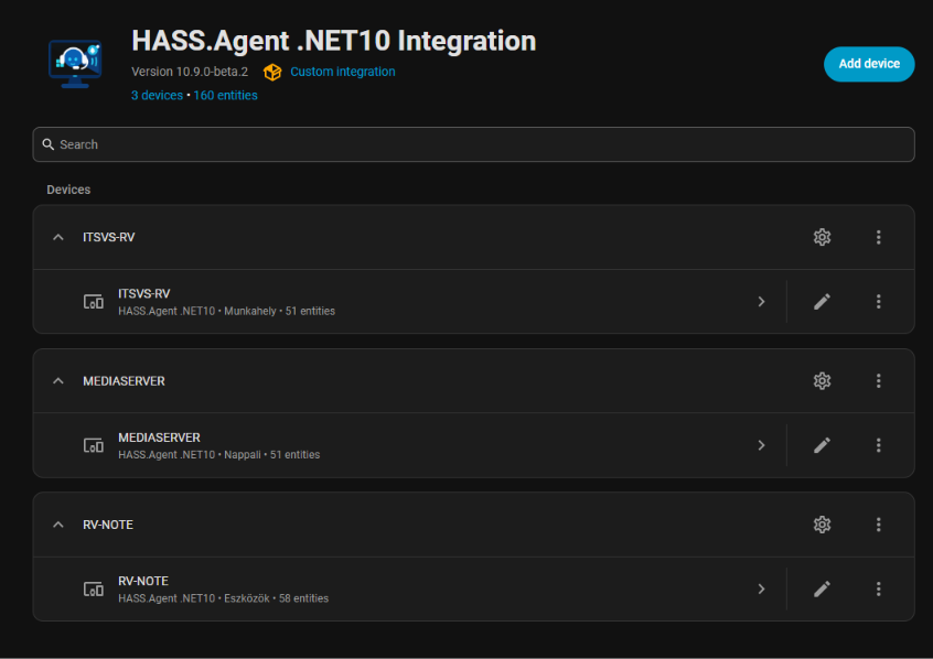 The integration page with three Windows PCs as devices