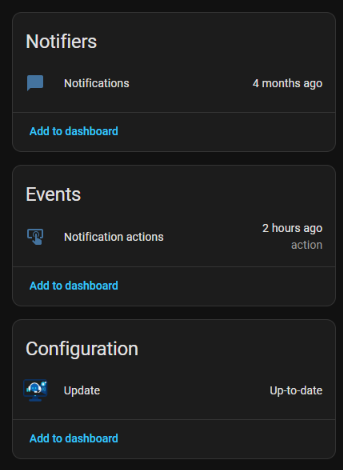 The notify entity, the notification actions event and the update entity of a Windows PC