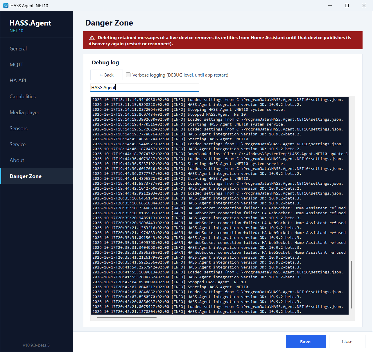 The debug log