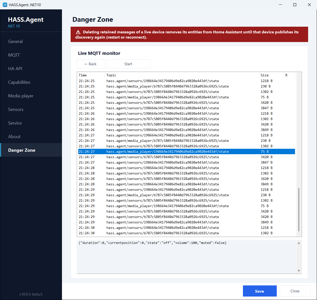The live MQTT monitor