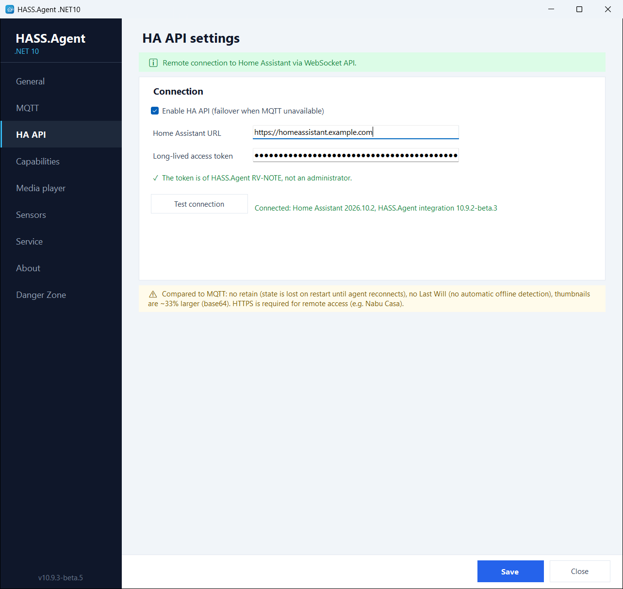 The HA API page