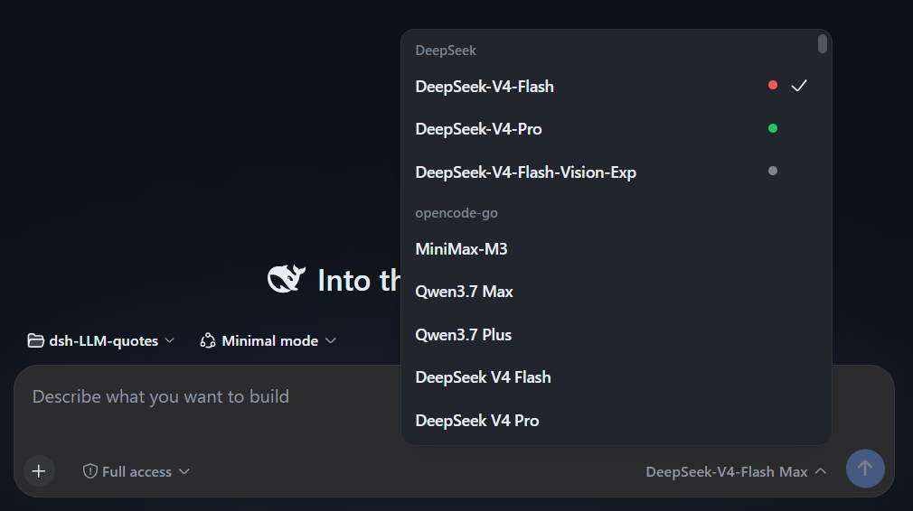 Model menu signal dots