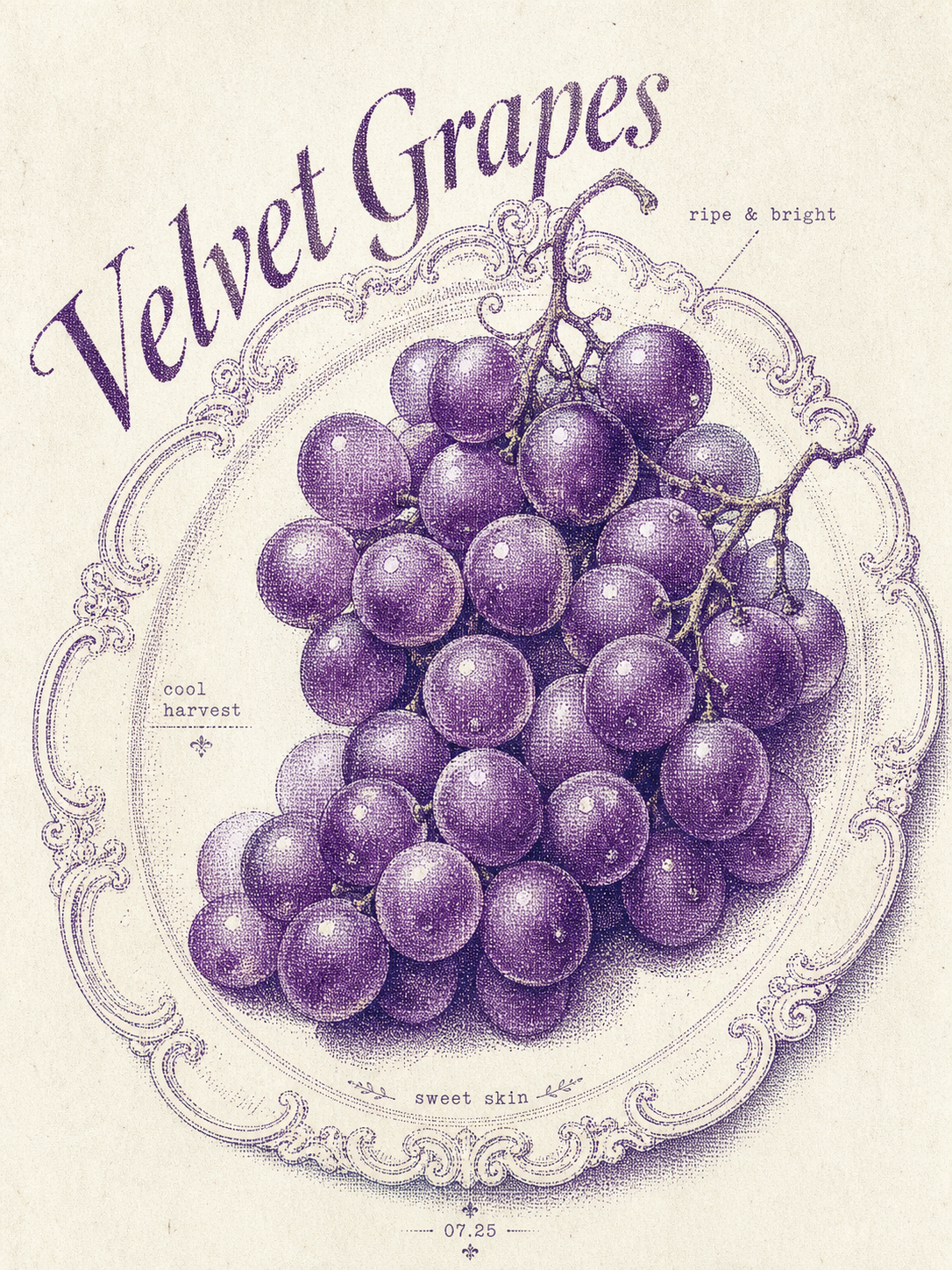 Velvet Grapes — Violet Rococo Halftone Poster