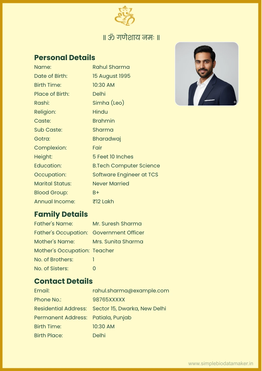 marriage biodata format pdf