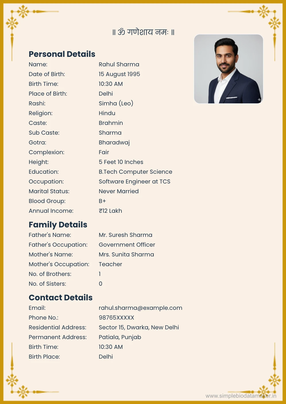 matrimonial biodata format
