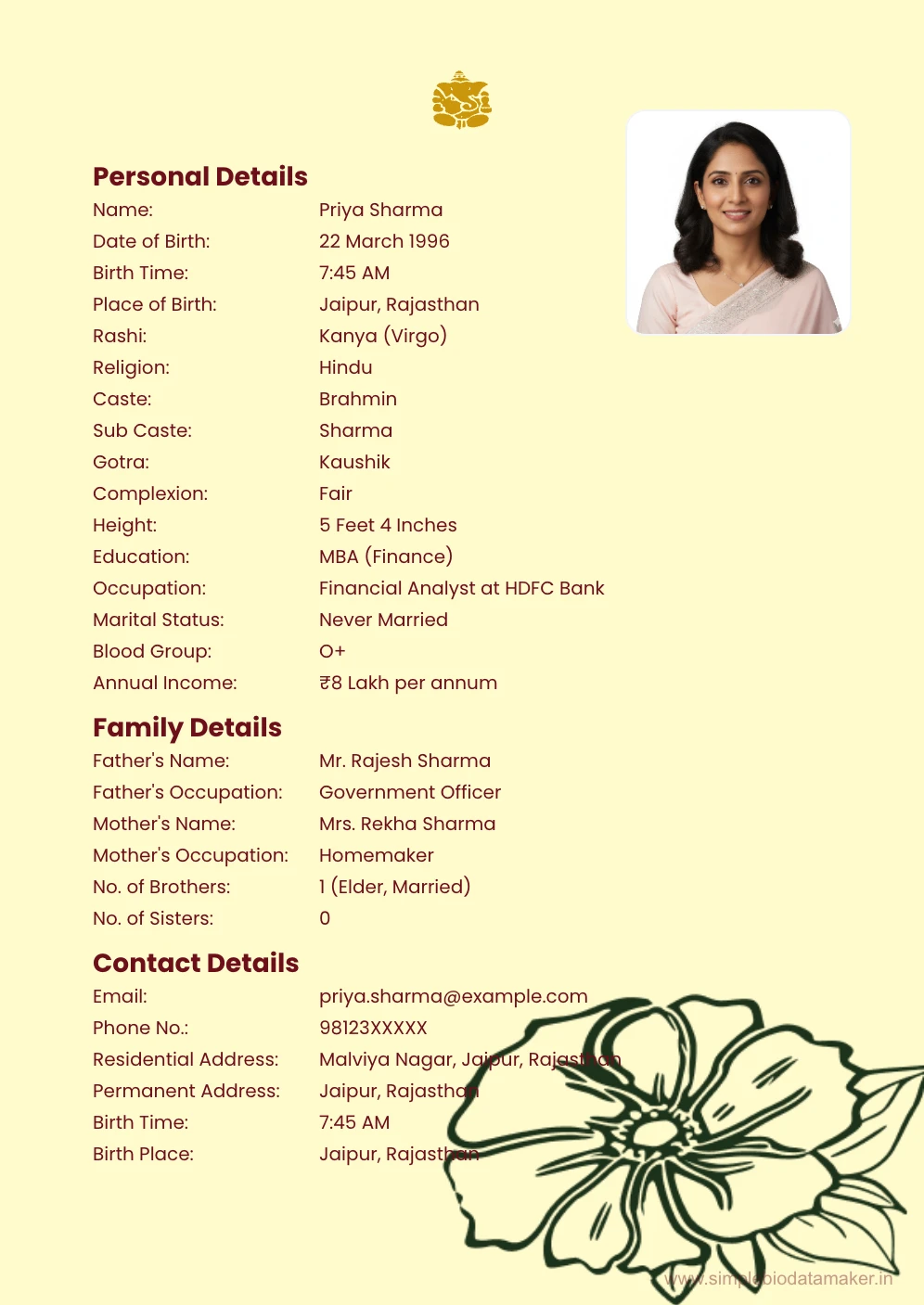 Hindi biodata for marriage