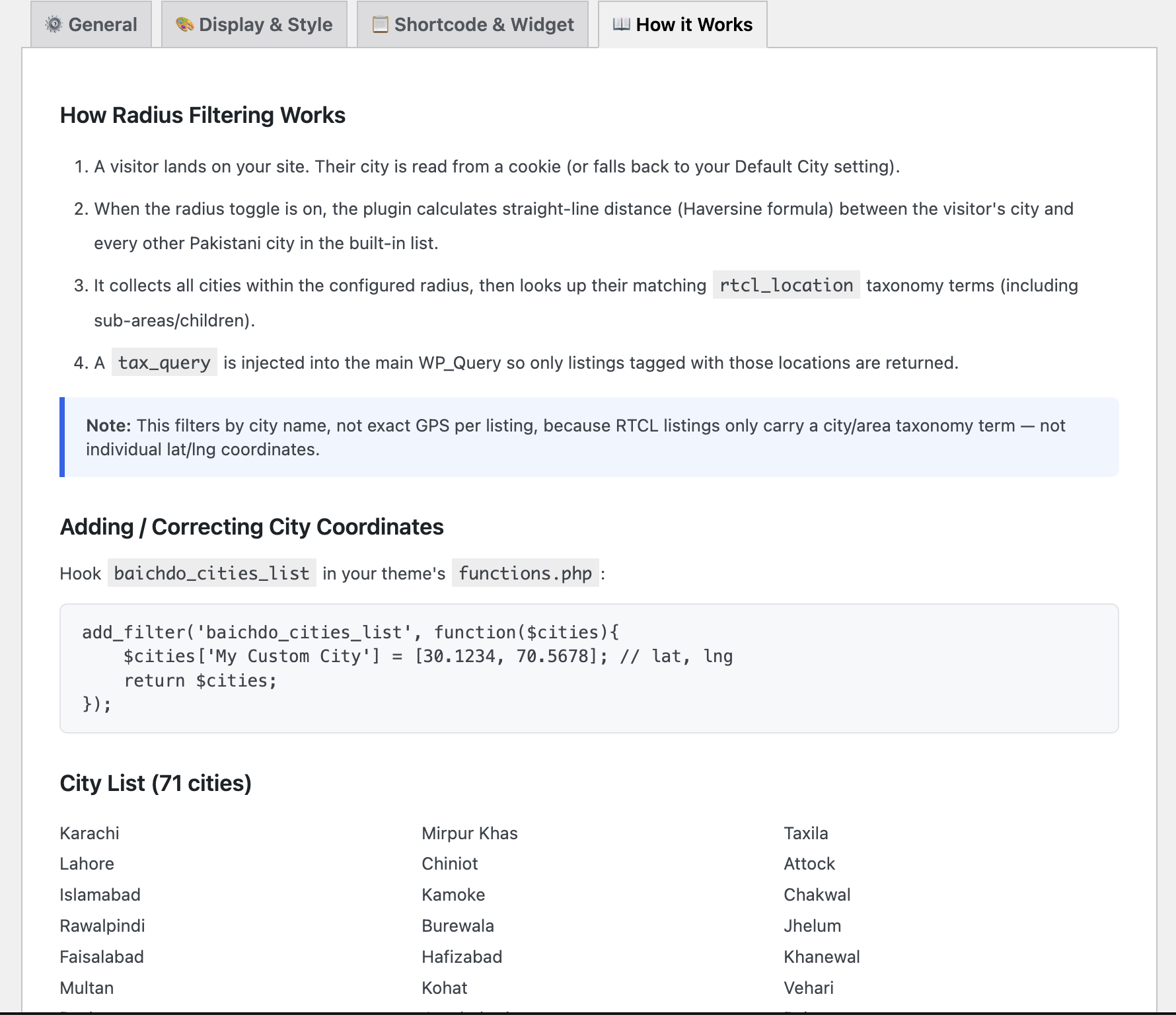 Settings page
