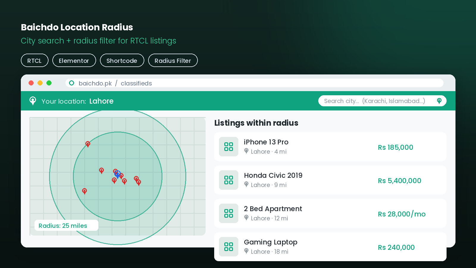 Baichdo Location Radius city search and map
