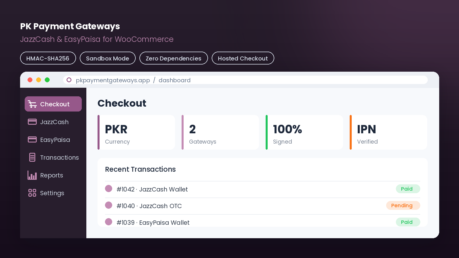 PK Payment Gateways checkout and transactions