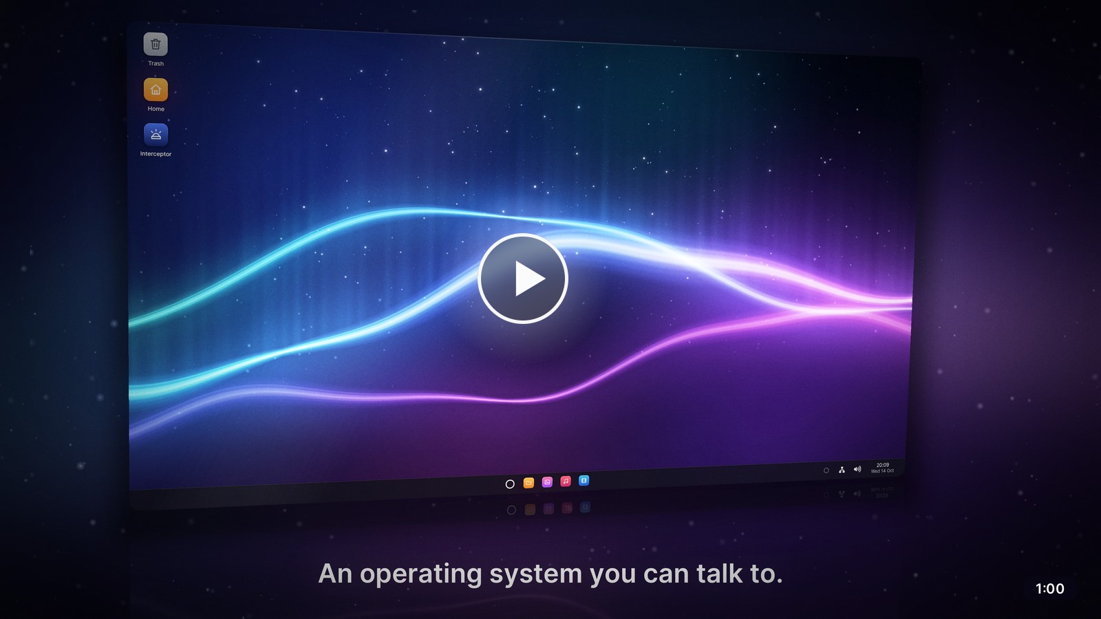 Veda in one minute, on YouTube: a Deepgram key entered, the voice agent waking, and the agent at work in Photos, Music, the Text Editor and Interceptor