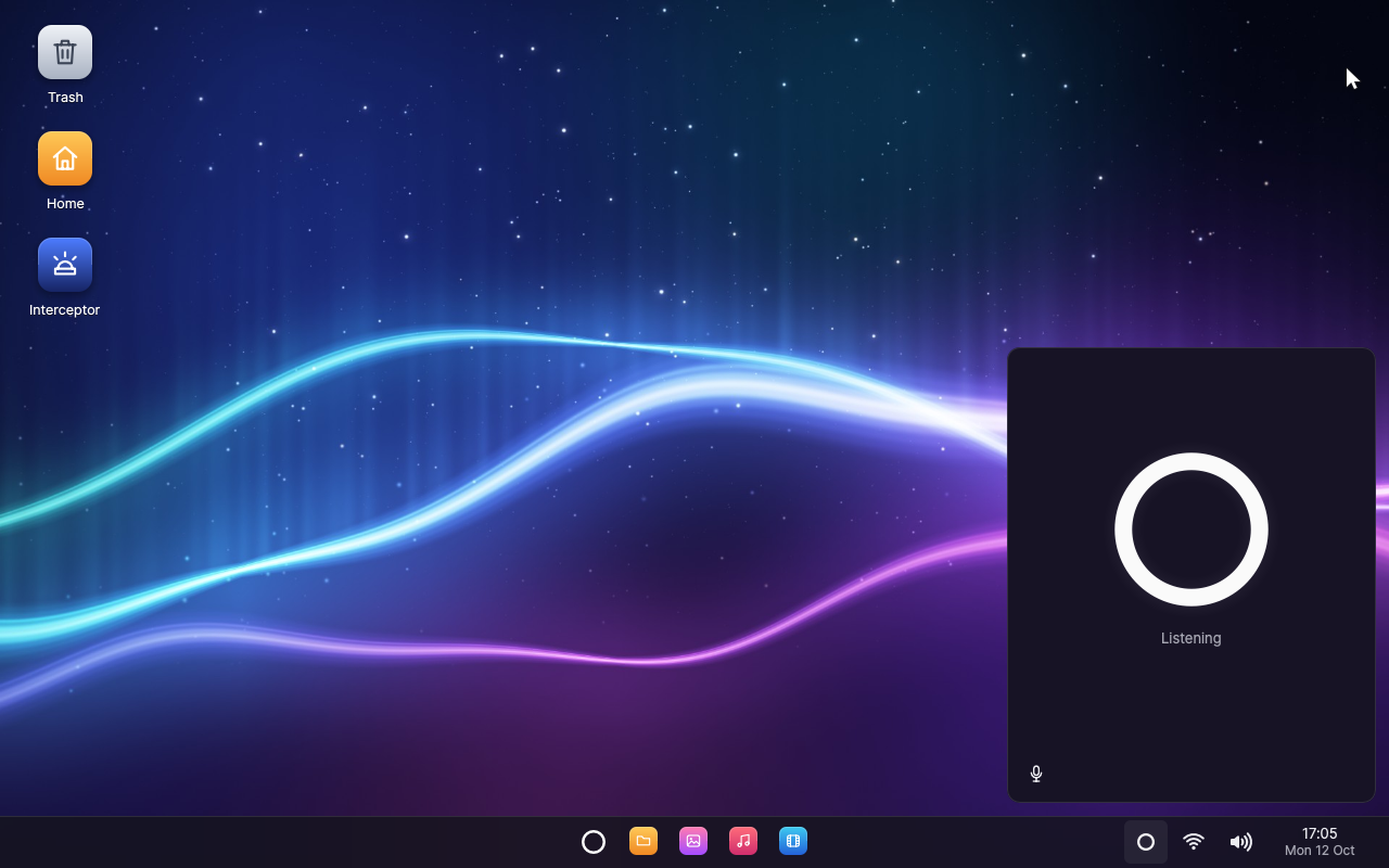 The Veda desktop, with the agent's window open and listening