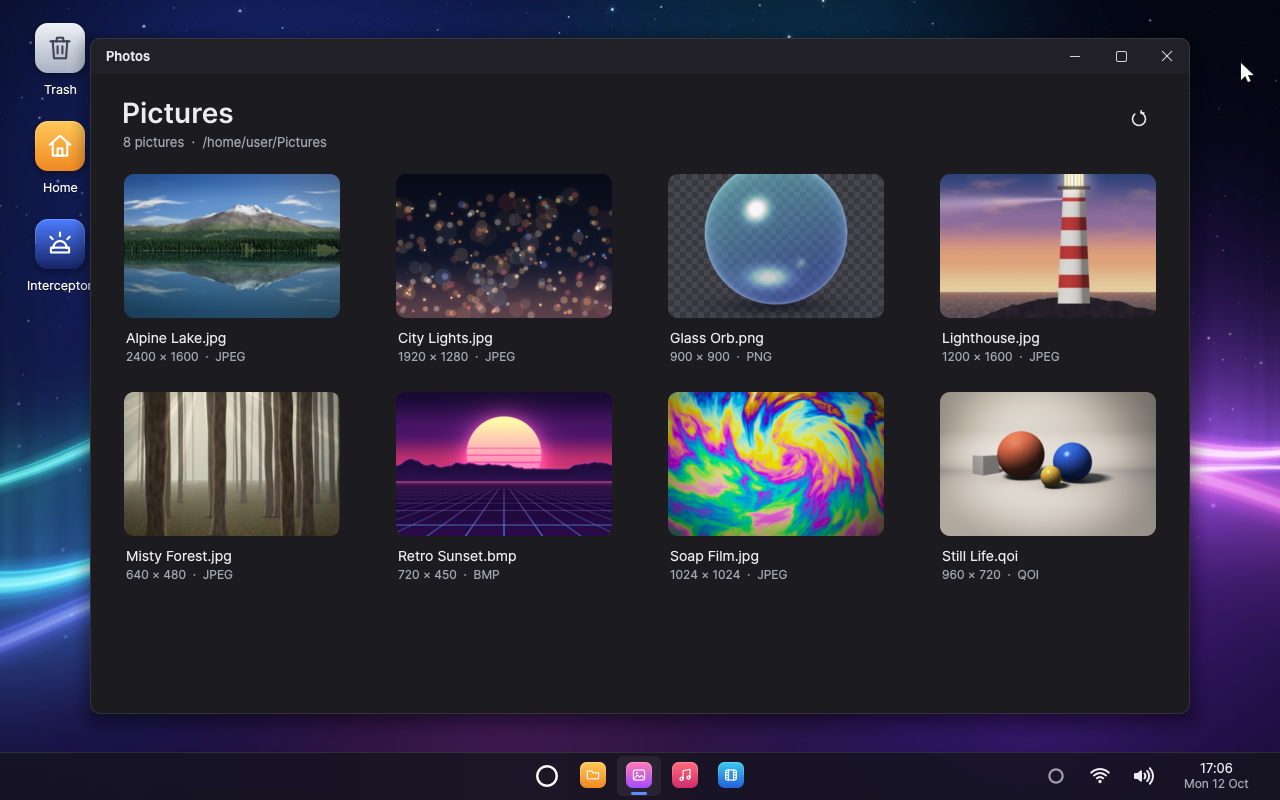Photos showing a library of eight pictures