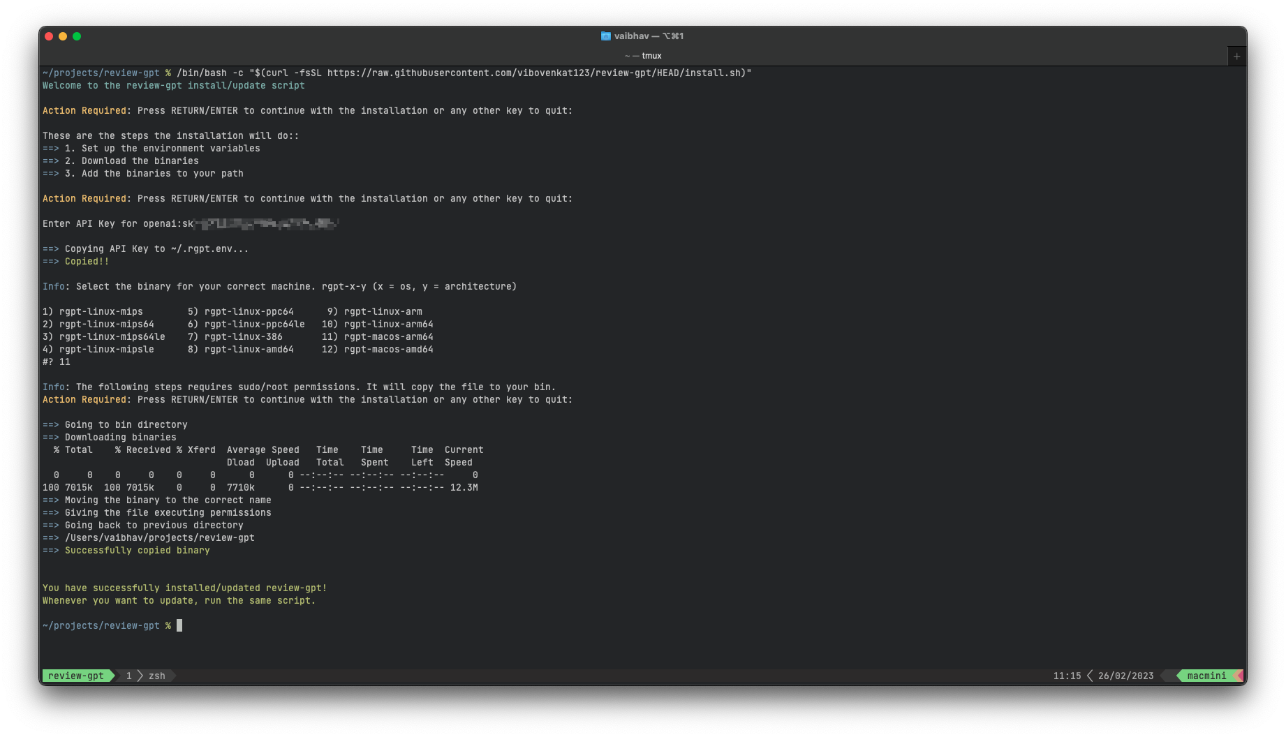 Example of install