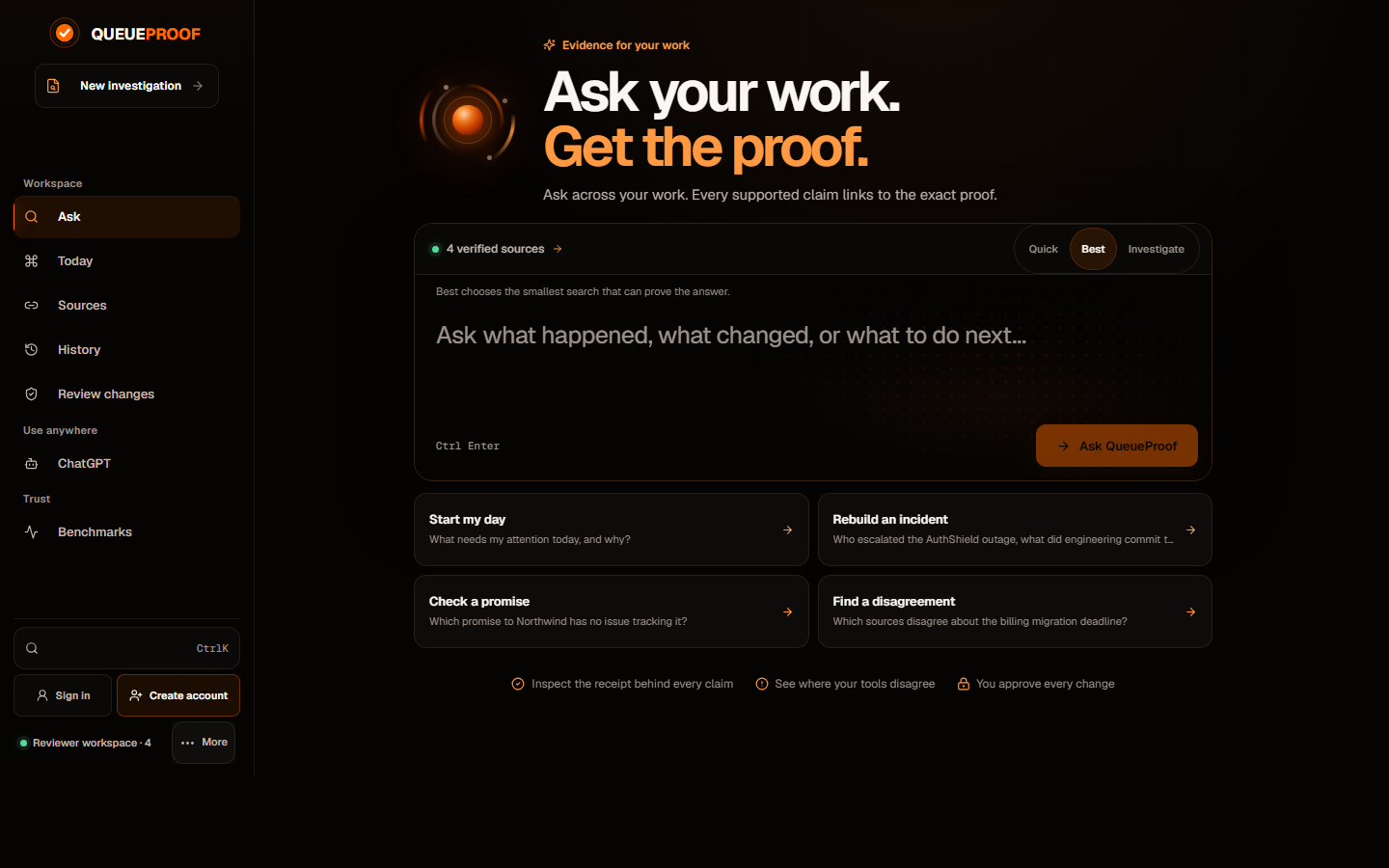 QueueProof · evidence-backed cross-source retrieval workspace · HydraDB x Connectors Hackathon · Winner