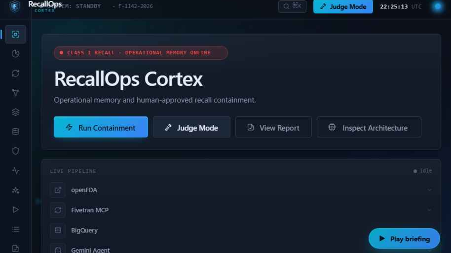 RecallOps Cortex · recall-containment command center · Google Cloud Rapid Agent Hackathon