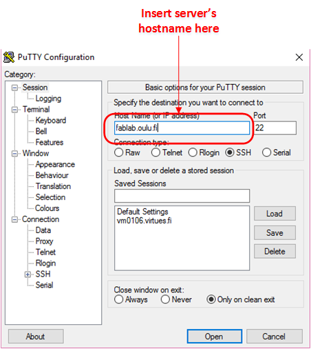 Login to server using putty