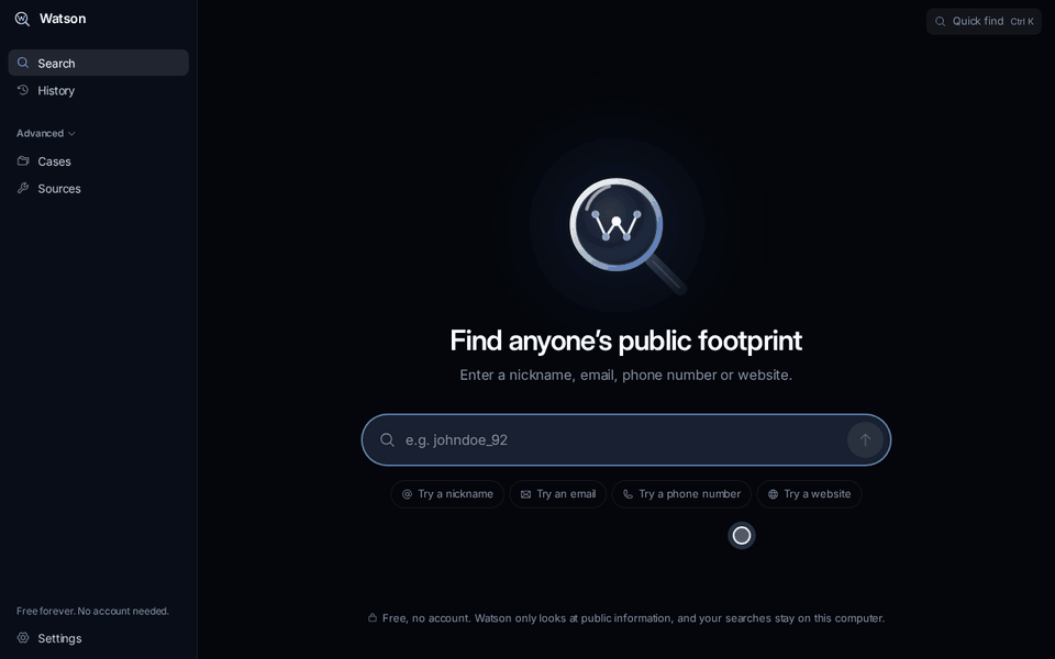 Typing a nickname into Watson and getting results