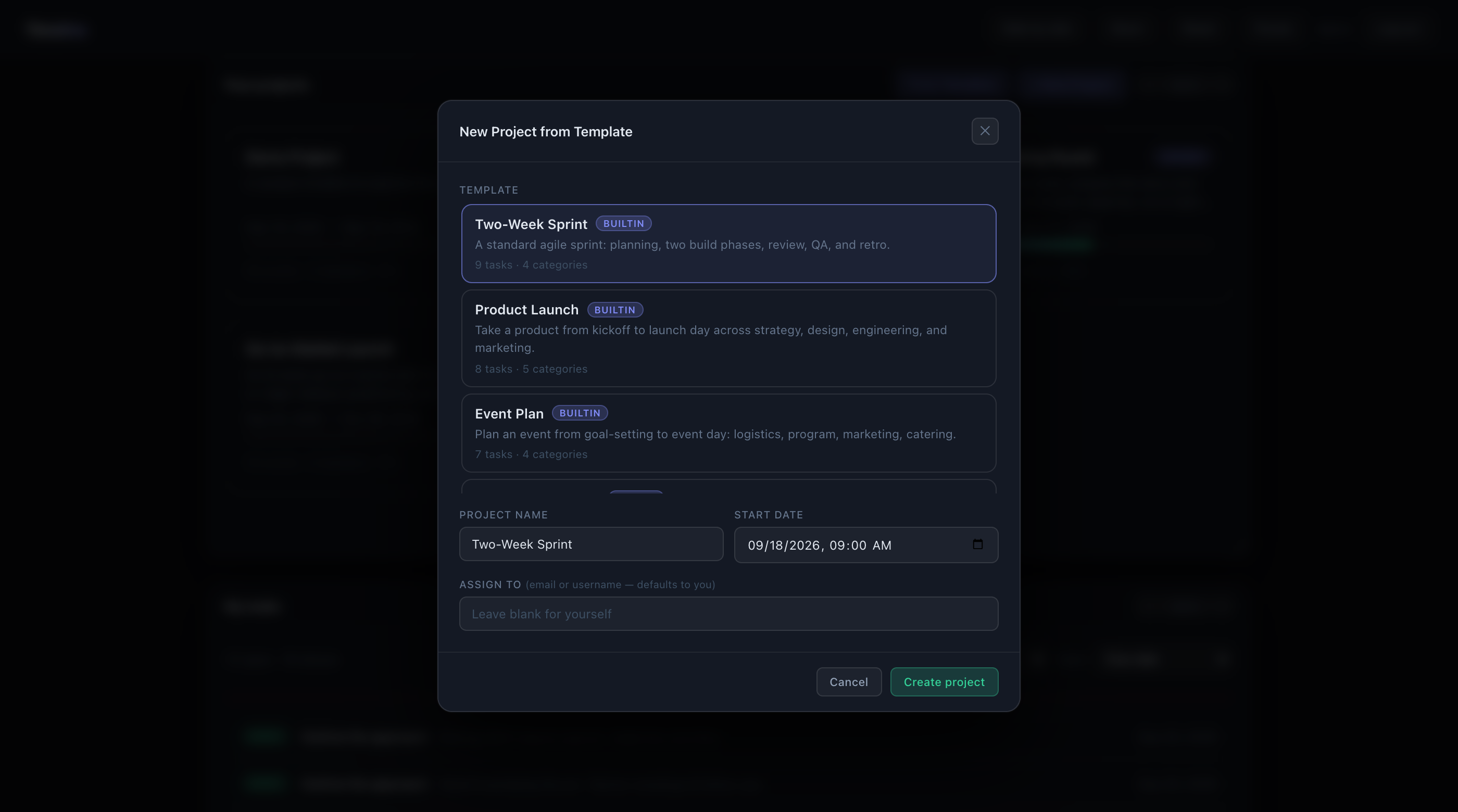 The template picker