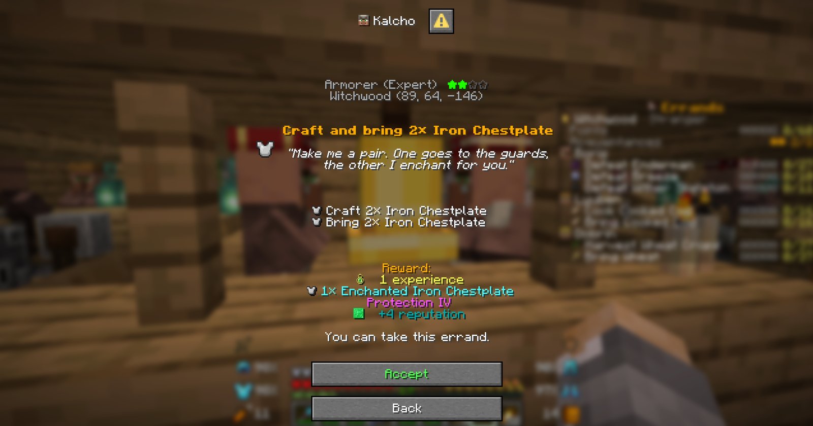 Kalcho wants two chestplates and gives one back enchanted