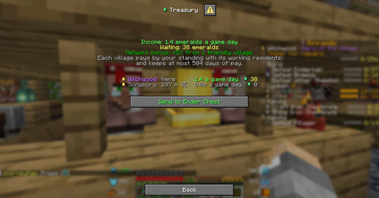Villages that trust you put emeralds aside for you