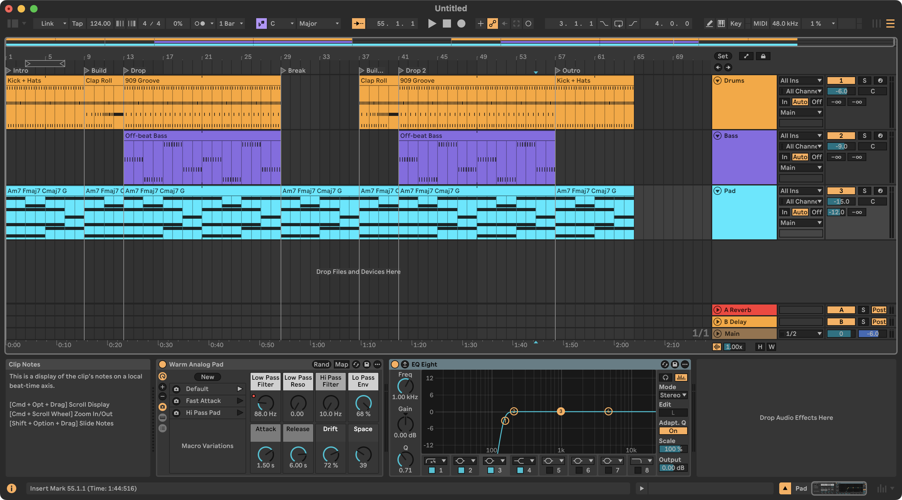 The song Claude built in Live's Arrangement View