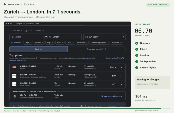 jev-ultrafast booking a flight in 7.1 seconds