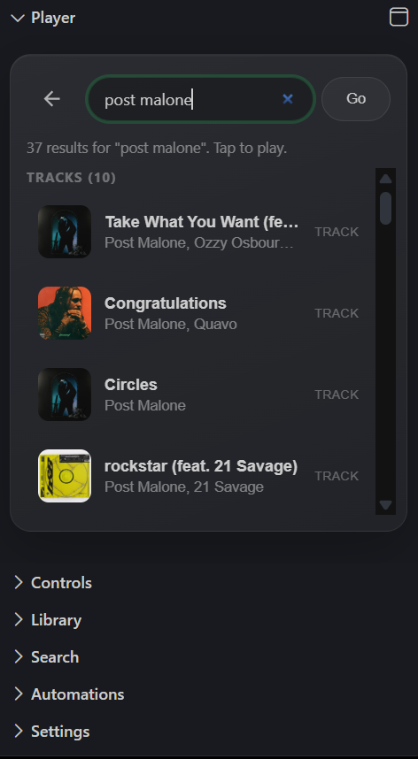 Search in Player