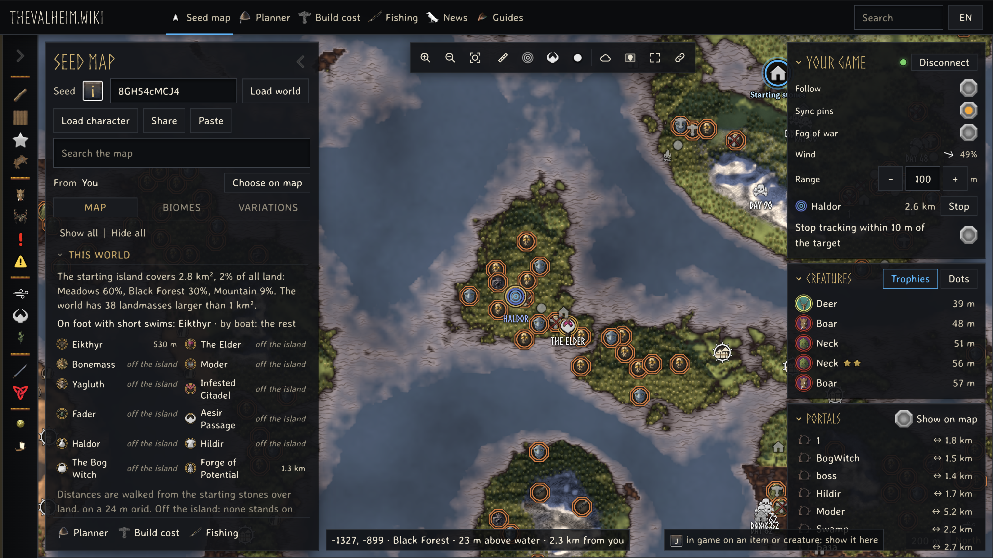 Haldor tracked at 2.6 km on the connected browser map