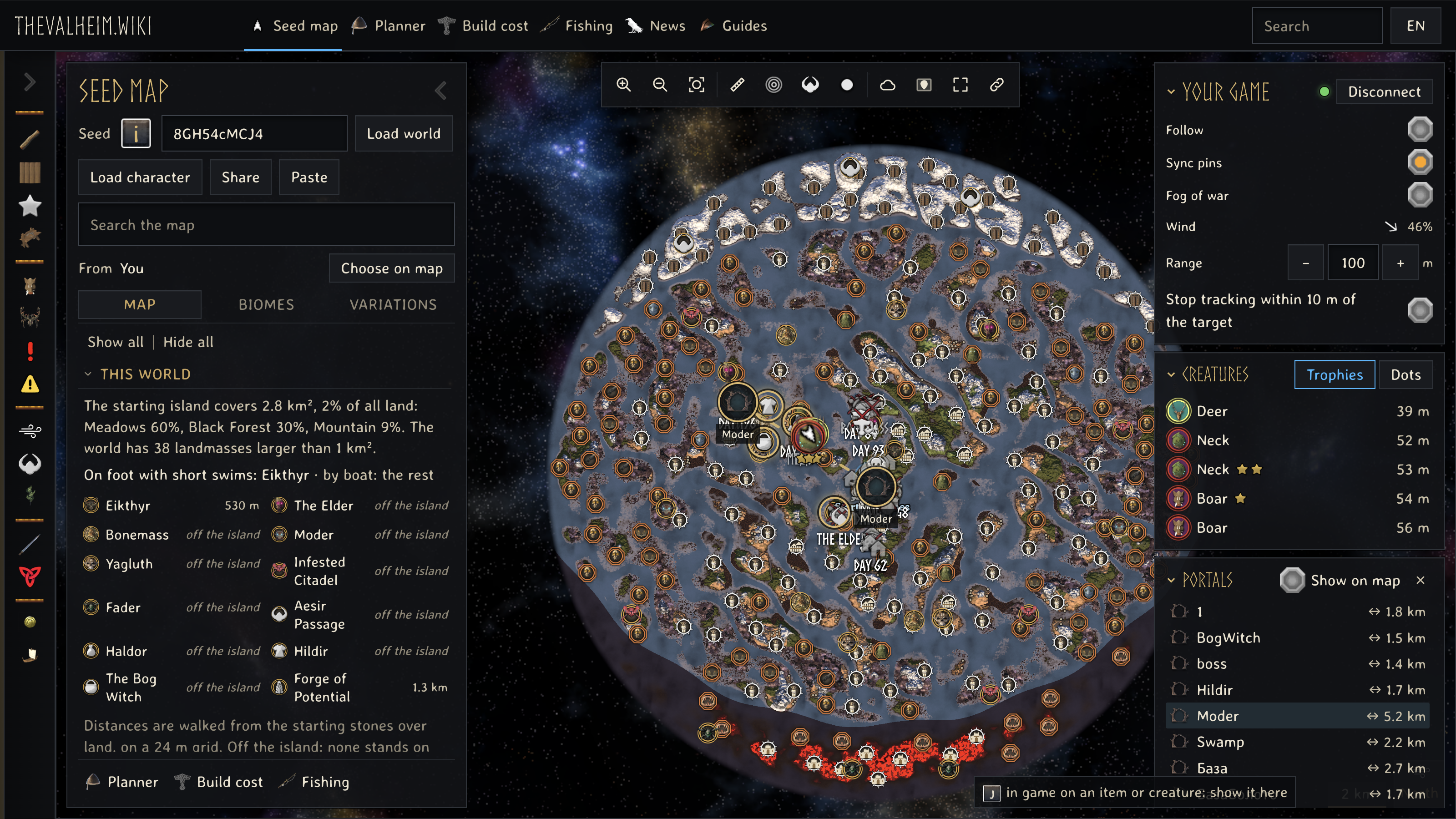 The selected Moder portal pair linked across the map