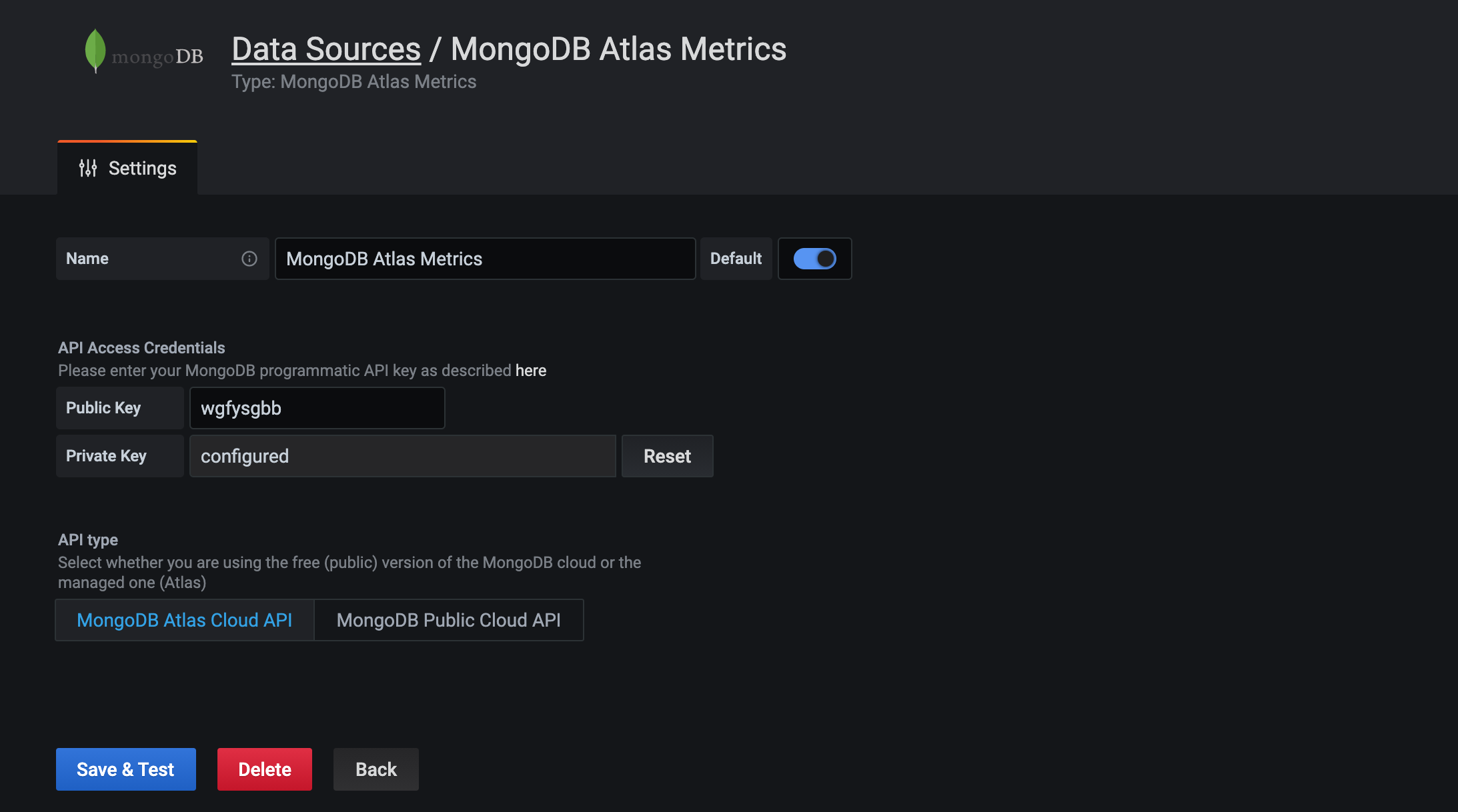 Enter your MongoDB Atlas credentials to the form