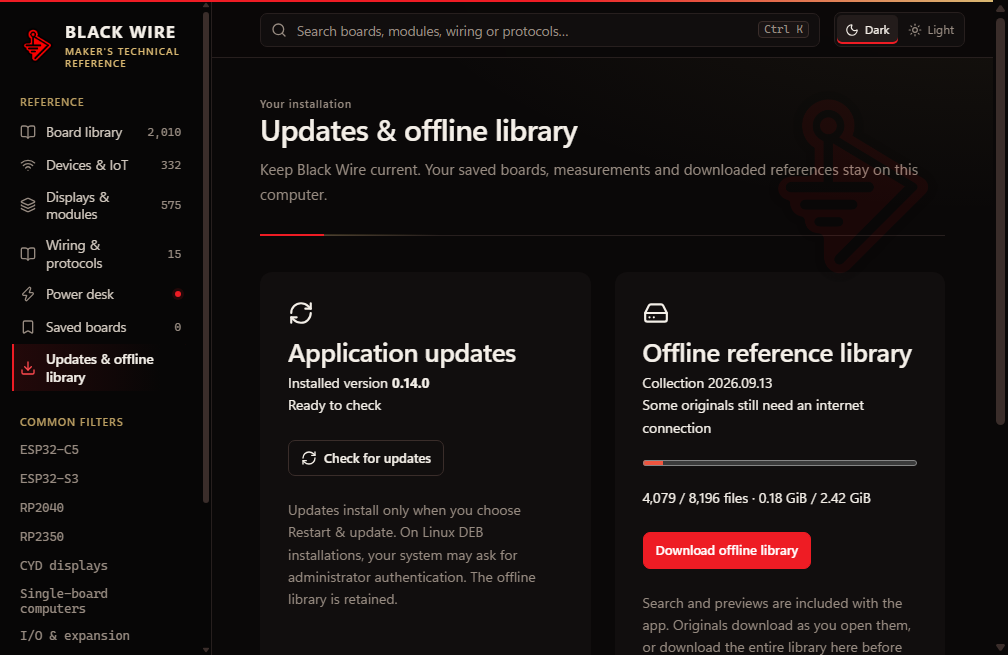 Desktop application updates and persistent offline library