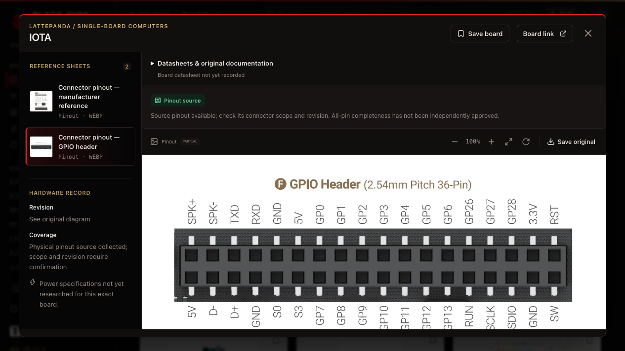 LattePanda IOTA GPIO reference with hardware documentation links