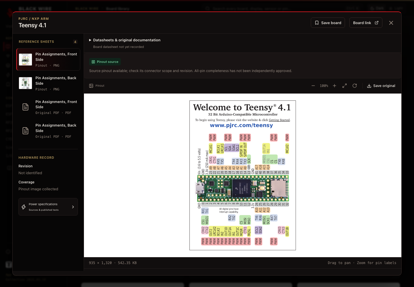 Pinout viewer with original source and revision details