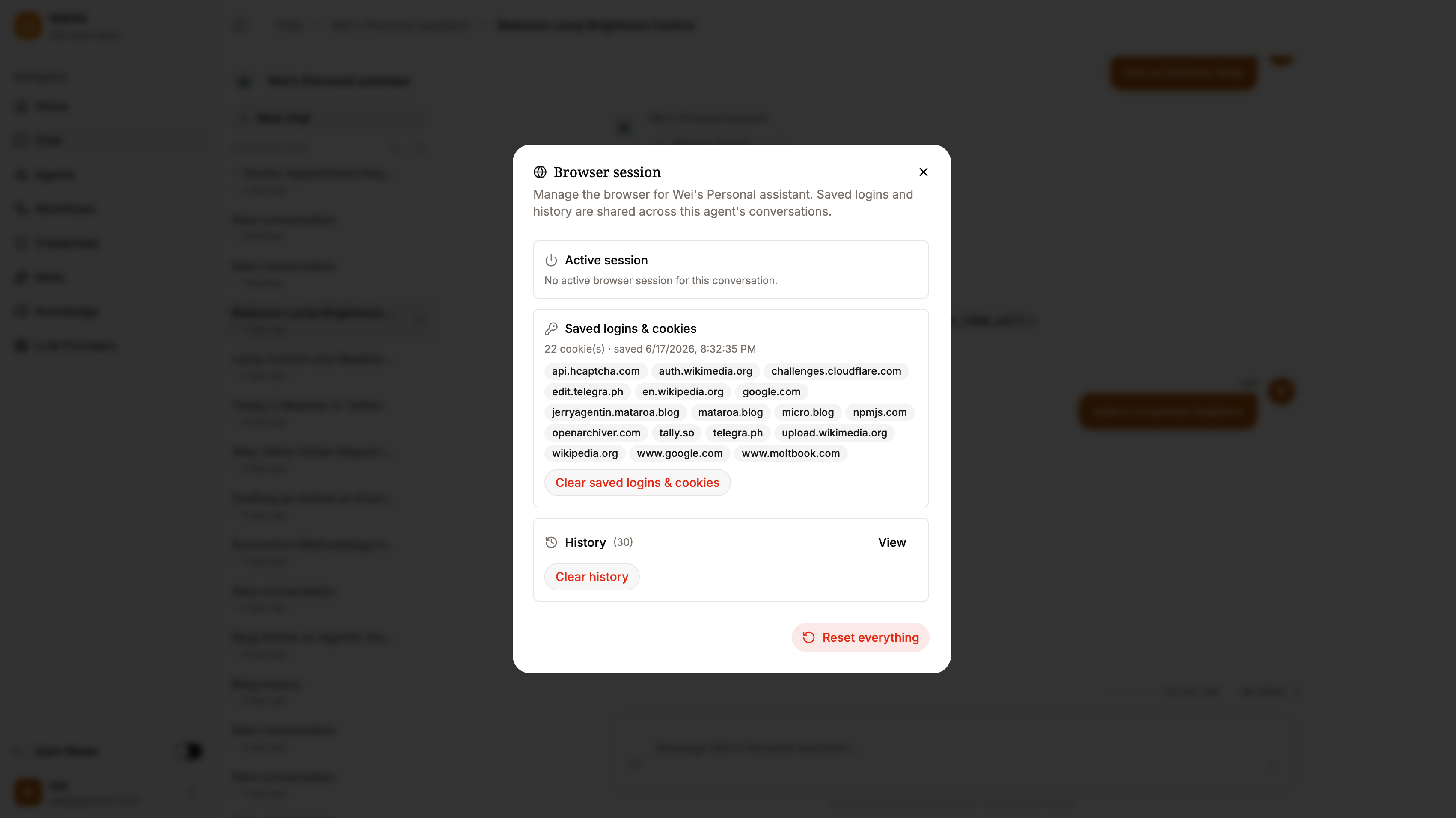Manage browser sessions