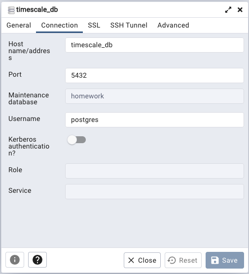 pgadmin connection settings