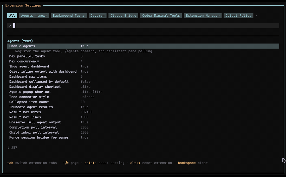 Extension Manager browser and settings editor