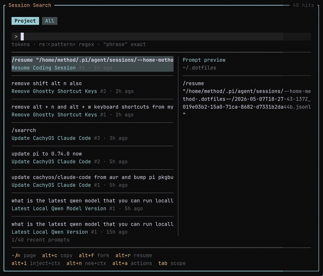 Session search popup
