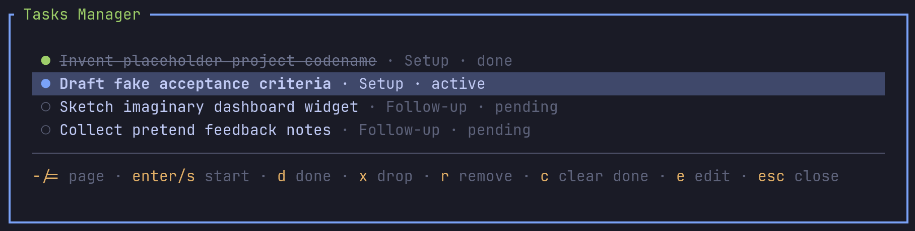 Tasks manager overlay