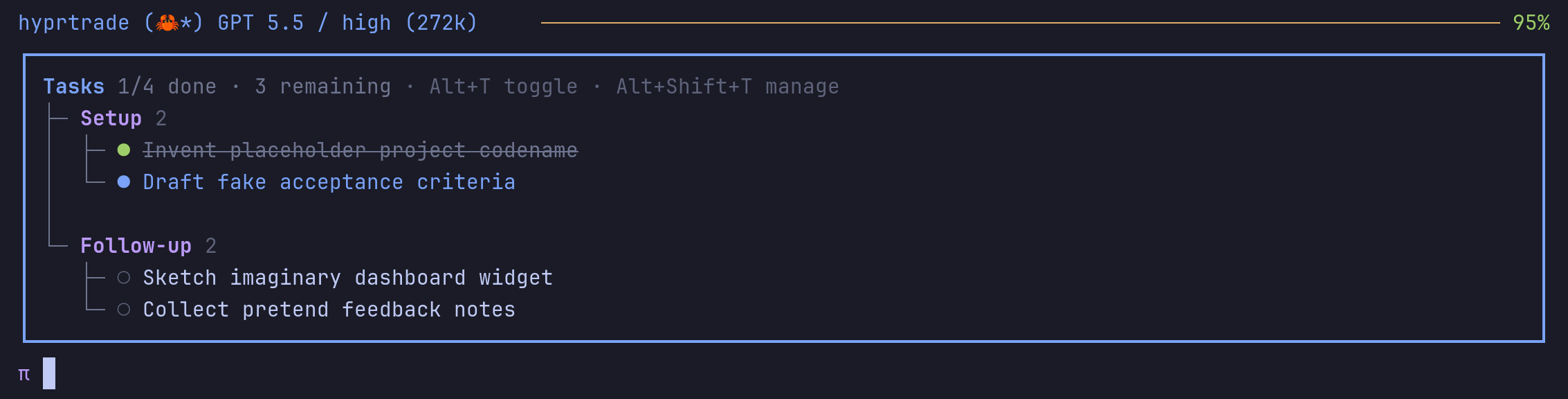 Expanded task panel with phase grouping