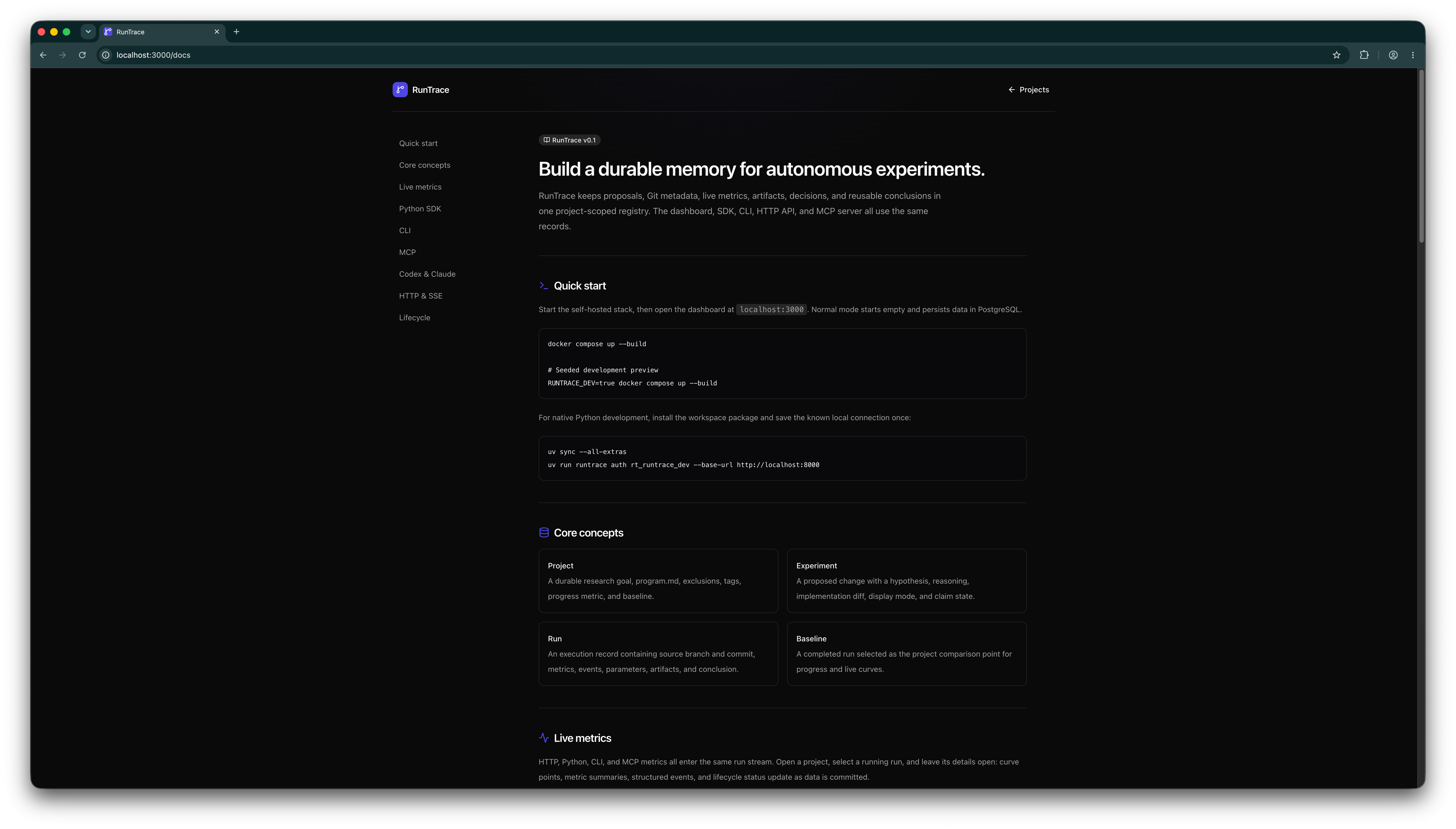 Mono built-in documentation for the dashboard, SDK, CLI, HTTP API, and MCP server