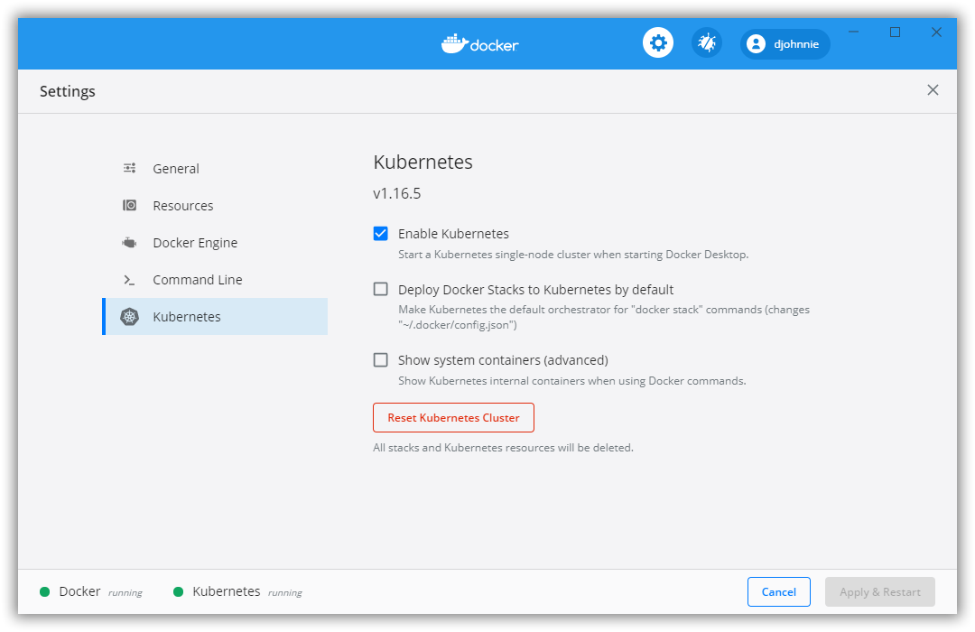 Screen capture from Docker Desktop Kubernetes settings